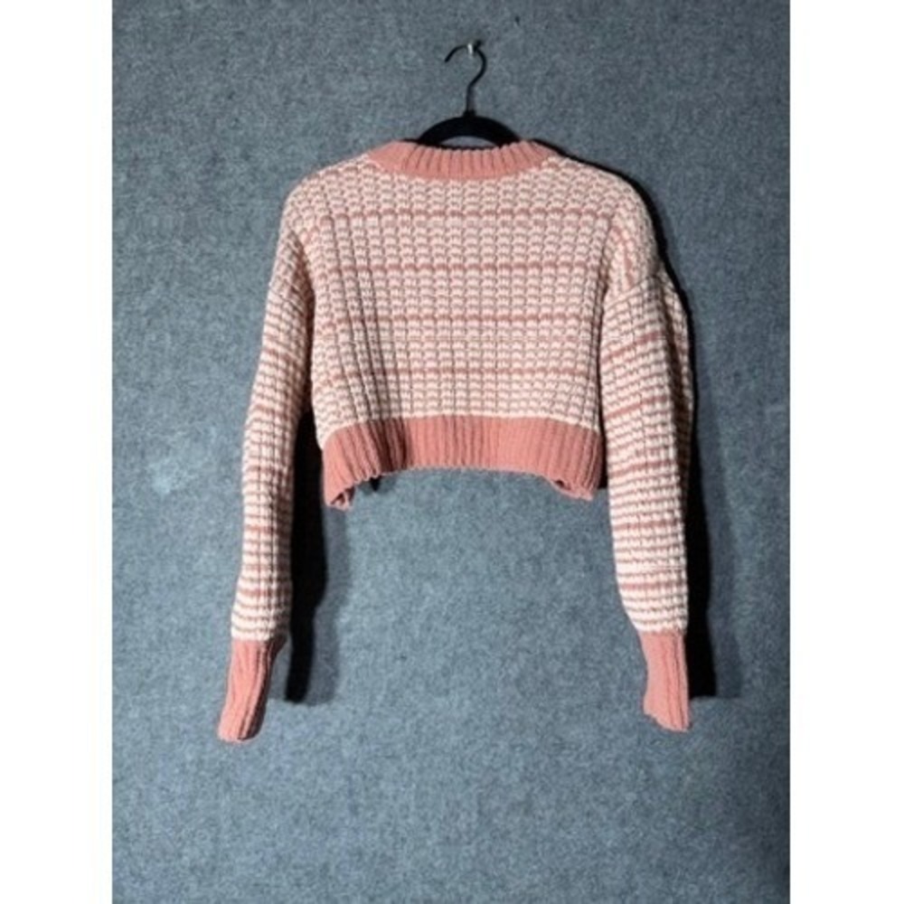 Altard State Pink Cream Textured Striped Cropped Knit Sweater XS ASWS-233-043-24 - Picture 7 of 8